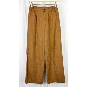 NWT MADEWELL Harlow Wide Leg Pants NG521 Pleated Cotton Linen Bld Acorn Brown 00